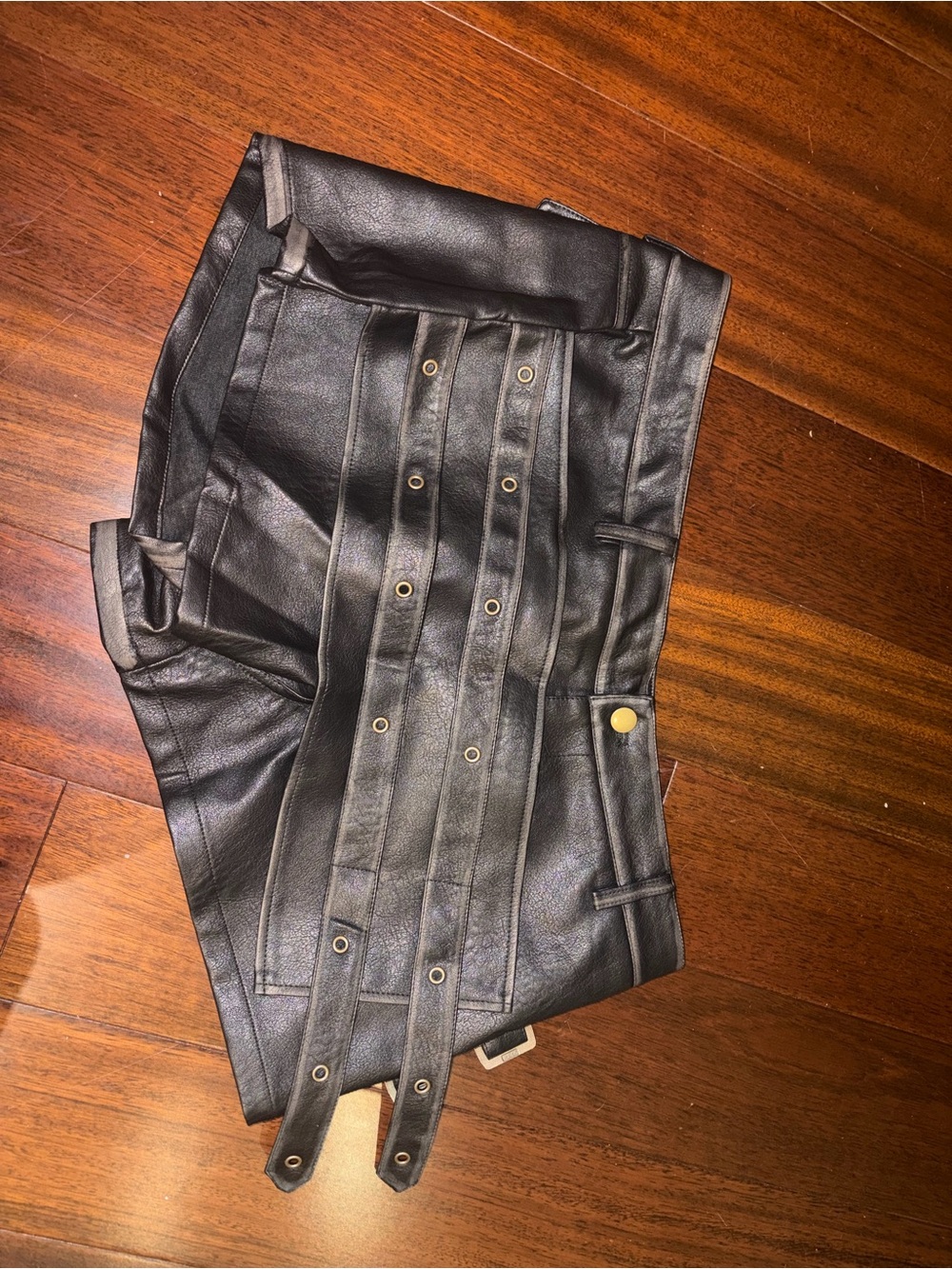 Black Faux Leather Buckle Mini Shorts - Picture 3 of 3